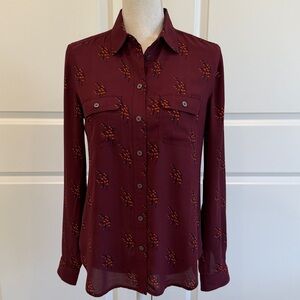 LOFT Maroon Button-Down Shirt with Modern Pattern